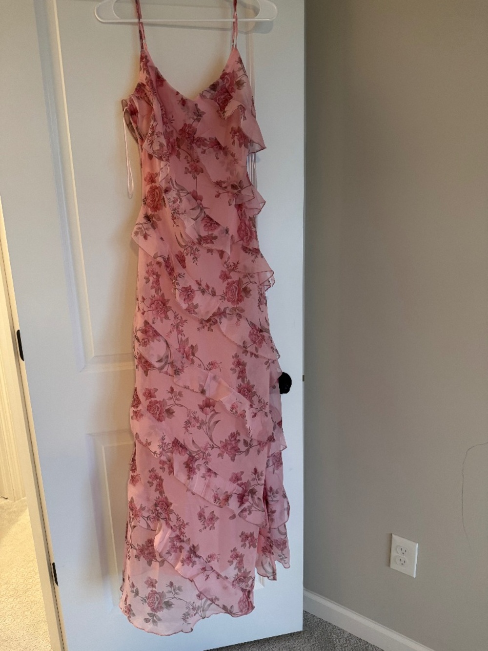 Pink Floral Ruffle Maxi Dress